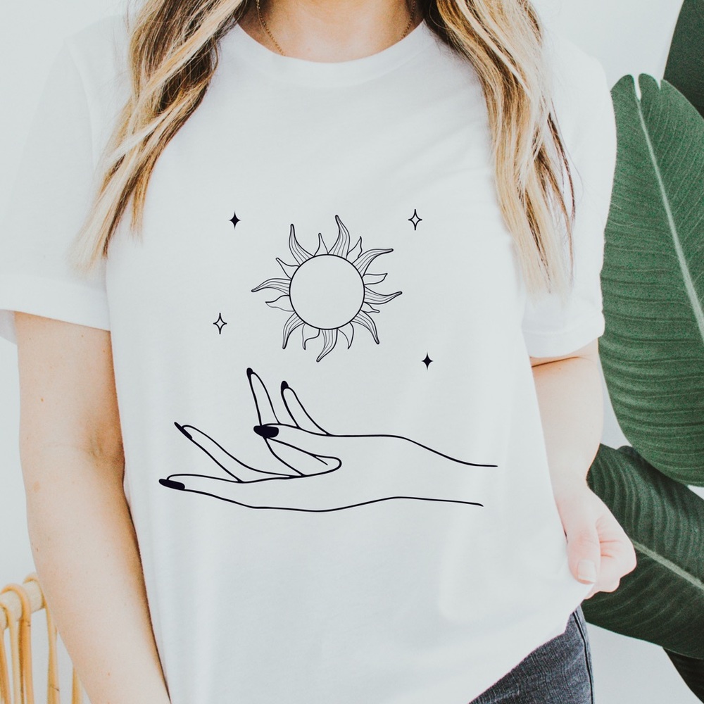 NEW Moon Sun Graphic Comfy Tee Mystical Celestrial - Picture 2 of 3